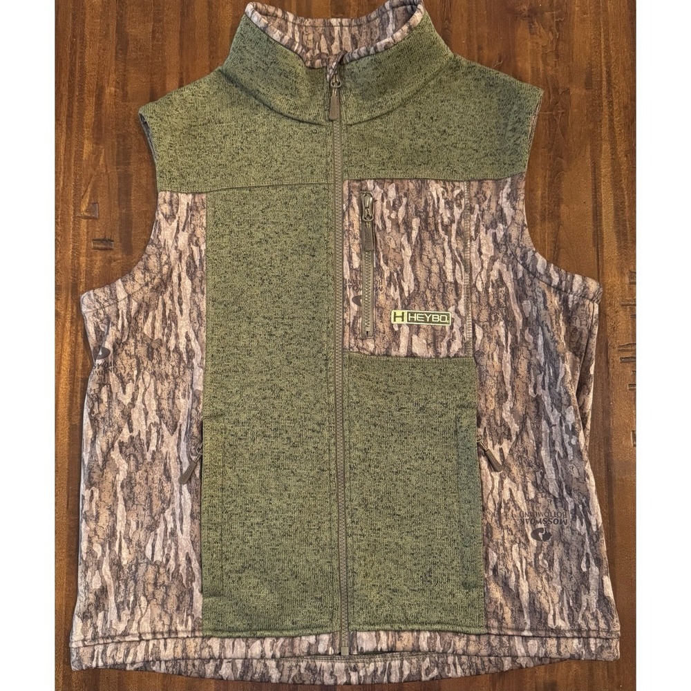 HEYBO Men's Hunting Vest Mossy Oak Bottomland Camo Full Zip Size Small